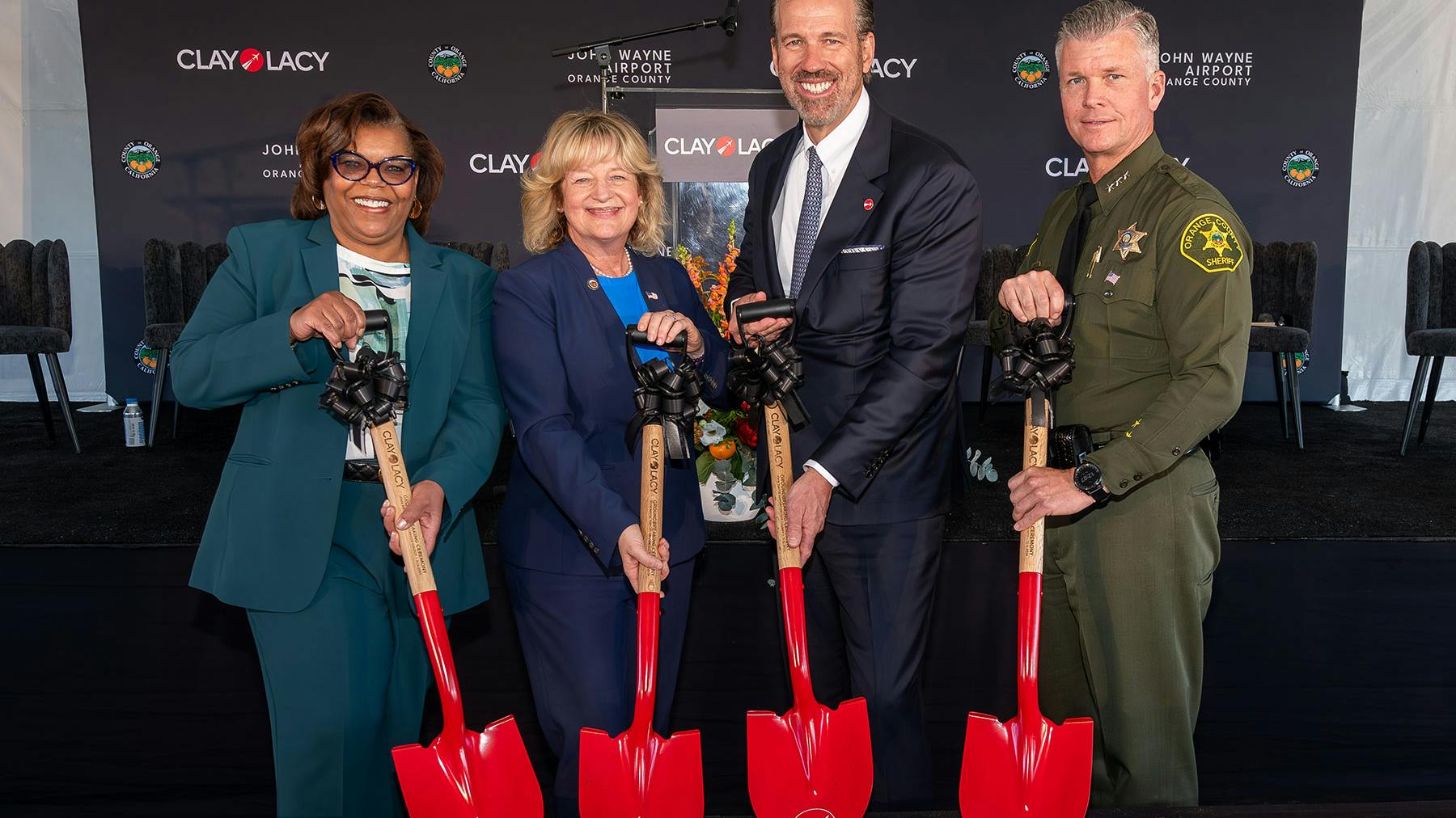 Charlene Reynolds, Airport Director, John Wayne Airport; Katrina Foley, Supervisor, Fifth District, County of Orange; Brian Kirkdoffer, Owner and Chairman, Clay Lacy; Jeff Hallock, Undersheriff, Orange County Sheriff&rsquo;s Department