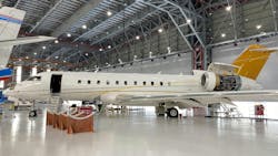 A Bombardier Global Express, the first that has come from Taiwan, undergoing a heavy maintenance check at the Malaysia facility.
