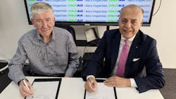 Pictured at the signing ceremony are Aero Inspection’s founder, Mr Liam Bagnell (Left), and SolitAir CEO & Founder, Mr Hamdi Osman (Right).