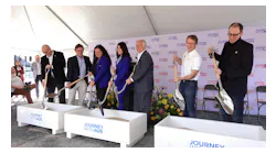 From left to right: Cris Ruebush, PGAL; Jack Archer, Austin Commercial; Ghizlane Badawi, AUS CEO; Vanessa Fuentes, Mayor Pro Tem; Kirk Watson, Mayor of Austin; Ryan Alter, Austin City Council District 5; Marc Duchen, Austin City Council District 10.