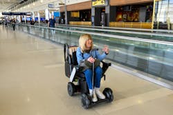 Marlene Gelfand rides in an autonomous wheelchair at McNamara Terminal at Detroit Metropolitan Airport on April 14, 2025, in Detroit. The Bloomfield Hills, Michigan, woman was traveling to Fort Lauderdale, Florida, and was trying out the new service at the airport. Marlene Gelfand rides in an autonomous wheelchair at McNamara Terminal at Detroit Metropolitan Airport on April 14, 2025, in Detroit. The Bloomfield Hills, Michigan, woman was traveling to Fort Lauderdale, Florida, and was trying out the new service at the airport.