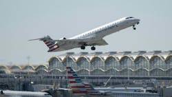 A regional American Airlines plane takes off from Ronald Reagan Washington National Airport in Arlington, Virginia on March 20, 2023. A regional American Airlines plane takes off from Ronald Reagan Washington National Airport in Arlington, Virginia on March 20, 2023.