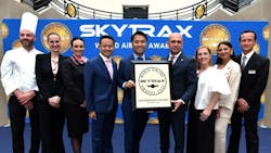 Plaza Premium Group's Leadership Team Jonathan Song, Chief Commercial Officer; Bora Isbulan, Deputy CEO; Analia Marinoff, Area General Manager - Italy, Finland & Germany; and representatives from Plaza Premium Lounge Rome, received the 'World's Best Independent Airport Lounge Awards' at The World Airline Awards 2025 in Paris.