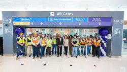 Officials and construction crew gather to celebrate the opening of DEN’s East Security Checkpoint on August 4. Officials and construction crew gather to celebrate the opening of DEN’s East Security Checkpoint on August 4.