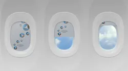 Three aircraft windows showcase Aerospace Technologies Group (ATG) window shades
