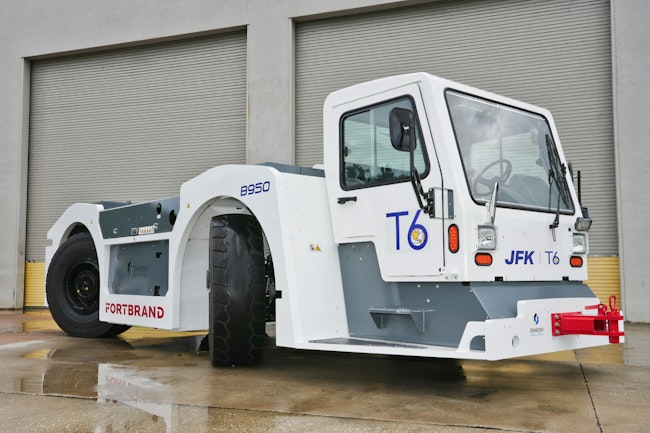 Under the agreement, Long Island–based Fortbrand Services will manage and operate the fleet, supplying, maintaining, and tracking all GSE in a common-use model shared among airlines. This T6-branded model is on display at the International GSE Expo in Las Vegas, Sept. 16-18.