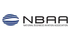 a blue sphere logo sits next to text that reads 'NBAA National Business Aviation Association'