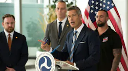 U.S. Dept. of Transportation Secretary Sean Duffy speaking alongside air traffic controllers union leaders at LaGuardia Airport in New York. (Evan Simko-Bednarski/New York Daily News/TNS)
