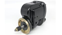 A close-up shot of a black and gold airplane part (the PowerUp S-1200 Magneto) A close-up shot of a black and gold airplane part (the PowerUp S-1200 Magneto)