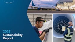 Two photos of technicians working on airplane and a third photo of an airplane sit on a blue background Two photos of technicians working on airplane and a third photo of an airplane sit on a blue background