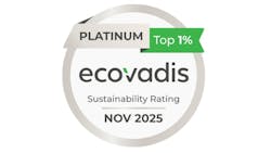 A grey circle surrounds text reading 'Platinum Top 1% EcoVadis Sustainability Rating Nov 2025' A grey circle surrounds text reading 'Platinum Top 1% EcoVadis Sustainability Rating Nov 2025'