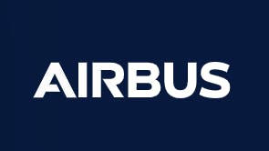 White text that reads 'AIRBUS' sits against a Navy blue background