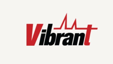 Red and black text reads 'Vibrant Corporation' with an illustration resembling a heart monitor feed above it