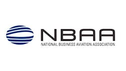 A blue oval floats next to text that reads, 'NBAA National Business Aviation Association' A blue oval floats next to text that reads, 'NBAA National Business Aviation Association'