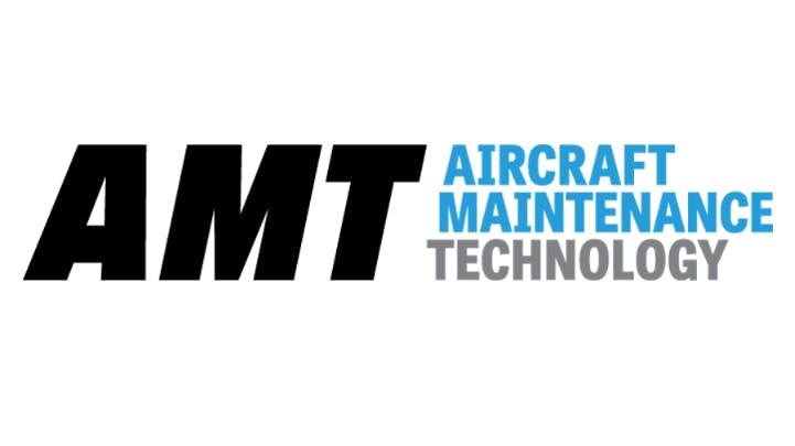 Black text that reads, 'AMT' with blue and grey text that reads, 'Aircraft Maintenance Technology'