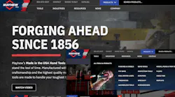 A website homepage with the logo 'Mayhew Tools' and large text that reads, 'Forging ahead since 1856'