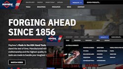 A website homepage with the logo 'Mayhew Tools' and large text that reads, 'Forging ahead since 1856' A website homepage with the logo 'Mayhew Tools' and large text that reads, 'Forging ahead since 1856'