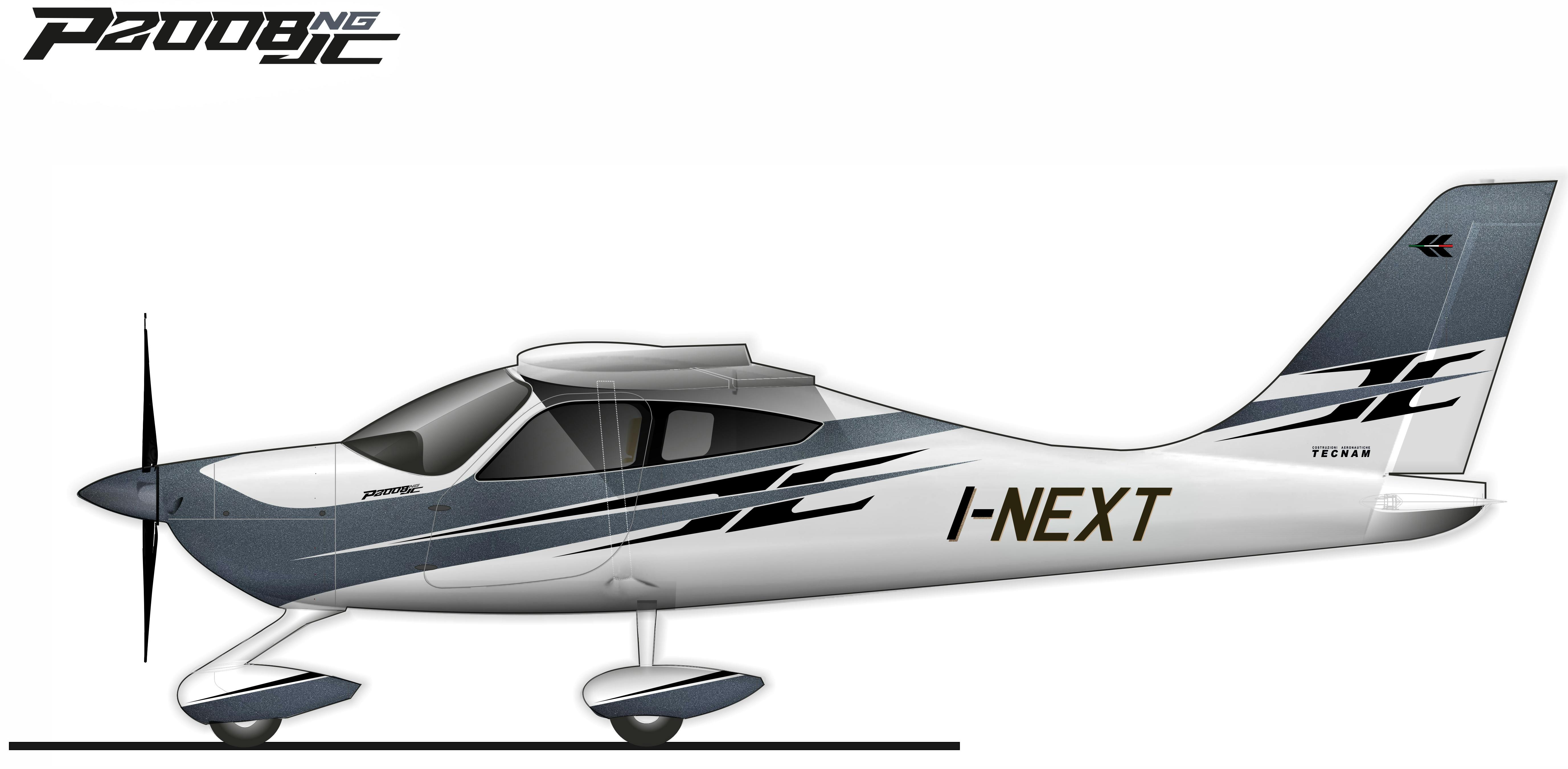 A gray and white airplane with text on it that reads I-NEXT