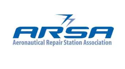 A blue logo with a lightning bolt and text that reads: ARSA Aeronautical Repair Station Association