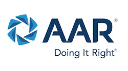 A logo with varying shades of blue on a spinning wheel with text that reads: AAR Doing it Right