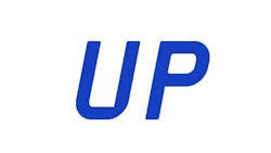 Blue text that reads, 'UP' Blue text that reads, 'UP'