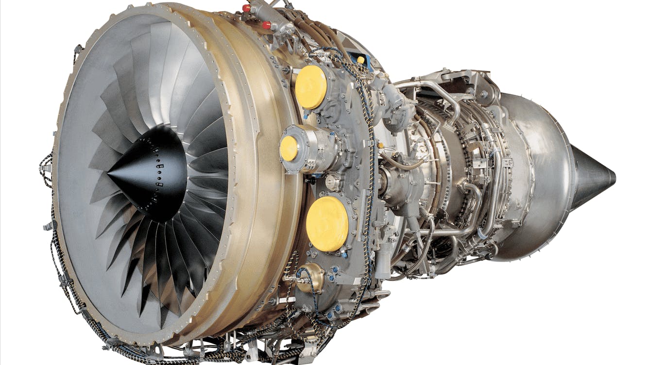 A closeup shot of an aircraft engine