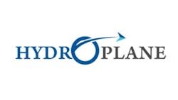 A blue and black logo with text that reads, 'Hydroplane' with an illustration of an airplane flying through the letters A blue and black logo with text that reads, 'Hydroplane' with an illustration of an airplane flying through the letters
