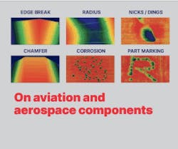 A variety of heat maps showing defects in a metal surface and text that reads: On aviation and aerospace components A variety of heat maps showing defects in a metal surface and text that reads: On aviation and aerospace components