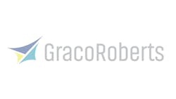 A logo with a blue and yellow geometric design and text that says: GracoRoberts A logo with a blue and yellow geometric design and text that says: GracoRoberts