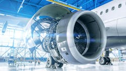 An aircraft engine opened up for repairs An aircraft engine opened up for repairs