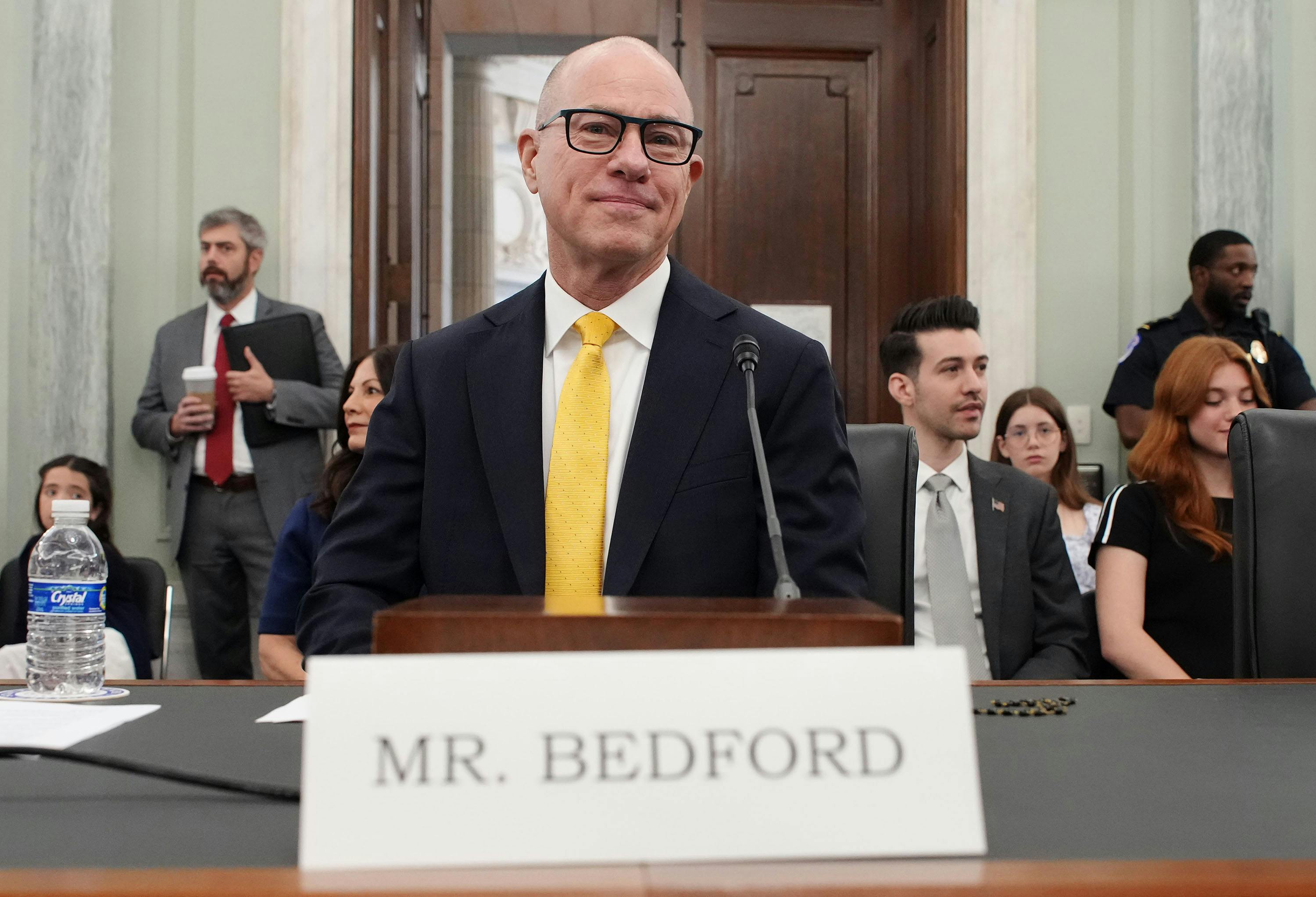 Republic Airways President and CEO Bryan Bedford arrives to testify during his nomination hearing to be Administrator of the Federal Aviation Administration before the Senate Committee on Commerce, Science, and Transportation in the Russell Senate Office Building on June 11, 2025, in Washington, D.C.