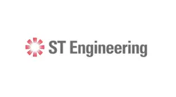 A circular red logo with gray text that reads: ST Engineering