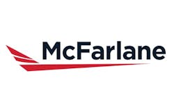 A logo with a red stripe and black text that reads: McFarlane Aviation A logo with a red stripe and black text that reads: McFarlane Aviation