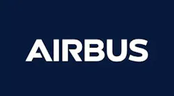 A logo with a navy-blue background with white text that reads: AIRBUS