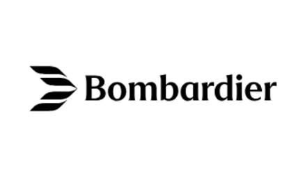 A logo with a white background, a black graphic and black text that reads: Bombardier