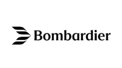 A logo with a white background, a black graphic and black text that reads: Bombardier A logo with a white background, a black graphic and black text that reads: Bombardier
