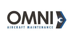 A black and dark blue logo with an illustration of a wrench and an arrow and text that reads: Omni Aircraft Maintenance A black and dark blue logo with an illustration of a wrench and an arrow and text that reads: Omni Aircraft Maintenance
