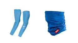 Two blue sleeves and a blue neck covering in front of a white background Two blue sleeves and a blue neck covering in front of a white background