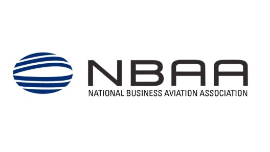 A logo with a blue graphic design and black text that reads: NBAA National Business Aviation Association
