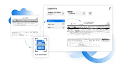 A screenshot showing various windows of a software with the heading 'Logbooks'