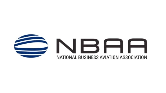 A logo with a white background and blue circular design with black text that reads: NBAA National Business Aviation Association