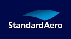 A dark blue logo with a light blue accent and white text that reads: StandardAero A dark blue logo with a light blue accent and white text that reads: StandardAero