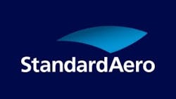 A dark blue logo with a light blue accent and white text that reads: StandardAero A dark blue logo with a light blue accent and white text that reads: StandardAero