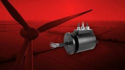 An airplane propeller and a slip ring hovering in the air in front of farmland, with a red haze over the image An airplane propeller and a slip ring hovering in the air in front of farmland, with a red haze over the image