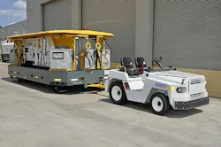 This is the Oshkosh Aerotech AmpCart towable charging platform. This is the Oshkosh Aerotech AmpCart towable charging platform.
