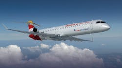 A white airplane with red and yellow accents and text on the side that reads: Iberia Regional Air Nostrum A white airplane with red and yellow accents and text on the side that reads: Iberia Regional Air Nostrum