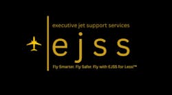 A logo with a black background and yellow text that reads: executive jet support services EJSS Fly Smarter. Fly Safer. Fly with EJSS for Less! A logo with a black background and yellow text that reads: executive jet support services EJSS Fly Smarter. Fly Safer. Fly with EJSS for Less!