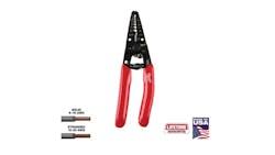 A pair of black wire strippers with red handles A pair of black wire strippers with red handles