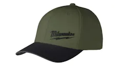 A dark green hat with a black brim and black text stitched on it that reads: Milwaukee