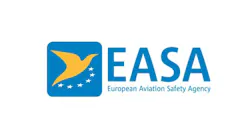 A blue logo featuring a yellow bird, white stars, and text that reads: EASA European Aviation Safety Agency